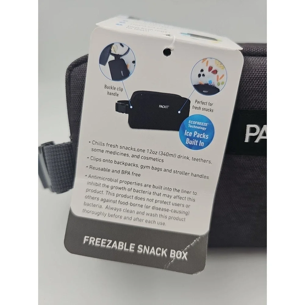 PackIt Freezable Snack Box Gray With Built In Ice‎ Packs